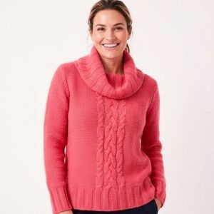 Tommy Hilfiger 100% cashmere cowl neck cable knit chunky sweater bright pink Med